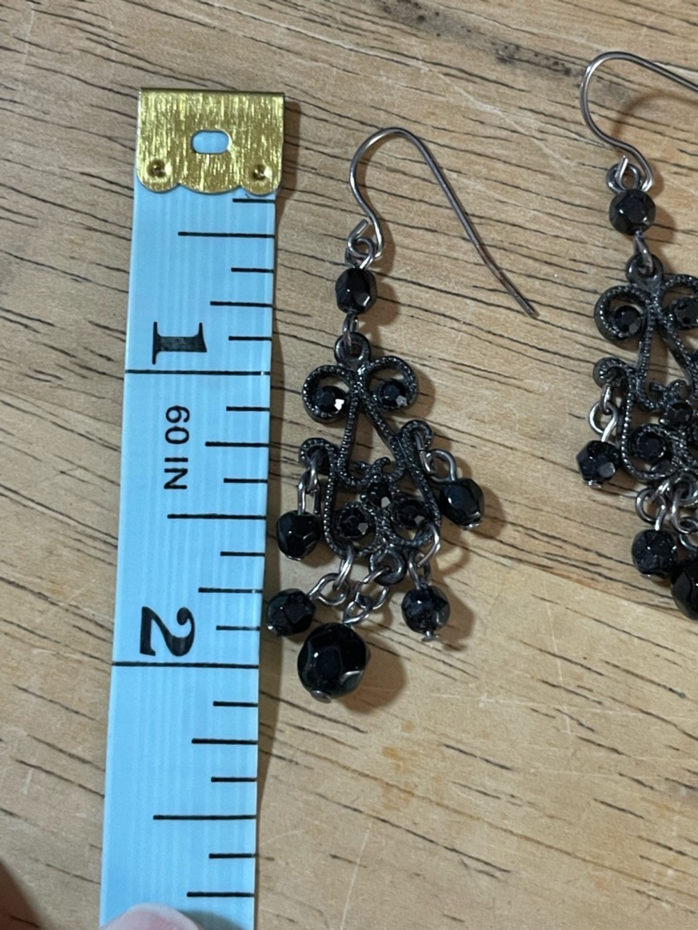Black crystal silver tone dangle silver necklace earring set rhinestones 17.5 in - Picture 8 of 10